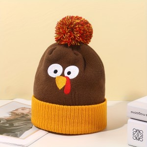 Women's Creative Cartoon Turkey Thick Warm Fur Ball Knitted Hat1