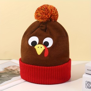 Women's Creative Cartoon Turkey Thick Warm Fur Ball Knitted Hat2