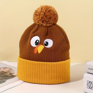 Women's Creative Cartoon Turkey Thick Warm Fur Ball Knitted Hat4